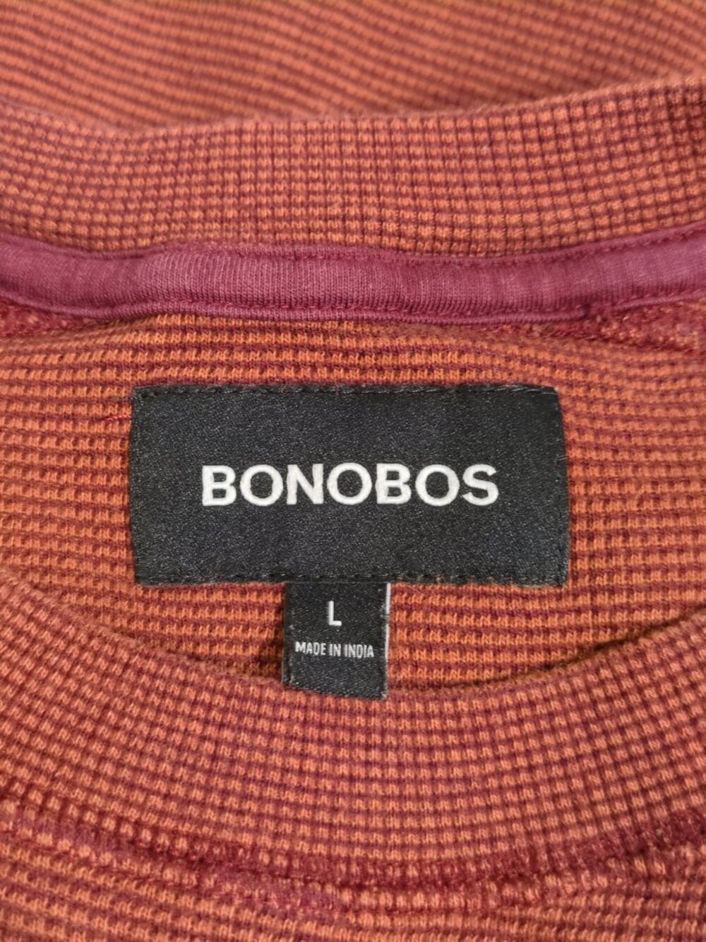 Bonobos Mens Large Cotton Long Sleeve Shirt Sweater Waffle Knit Orange Copper - Picture 3 of 8